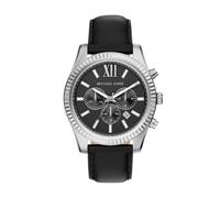 Michael Kors Lexington Uhr für Herren, 45 mm Quarz-Chronographenwerk mit Edelstahlarmband, Negro, Silberton und Schwarz, Pulsera