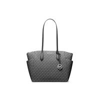 Michael Kors Marilyn - Bolso mediano con cremallera superior para mujer, Herrajes plateados/Mk Signature/Negro, 15.5 inches x 10 inches x 4.5 inches