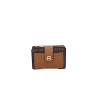 Michael Kors Mk Charm Billetera compacta con lengüeta pequeña para mujer, marrón/cuerno, Marrón/borla, Mk Charm pequeña cartera compacta