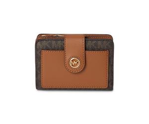 Michael Kors Mk Charm Billetera compacta con lengüeta pequeña para mujer, marrón/cuerno, Marrón/borla, Mk Charm pequeña cartera compacta