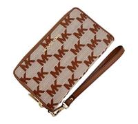 Michael Kors Monedero para mujer Phone Case Jet Set Travel Large Flat MF - Luggage, Jacquard & Cuero, Detalles Dorados, Bolso de muñeca, Tarjetero y Monedero