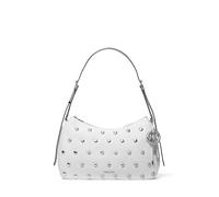 Michael Kors Nolita - Bolso de hombro convertible con cremallera superior mediana, Herrajes plateados/cuero granulado mate con tachuelas de cúpula/blanco óptico, talla de un talla