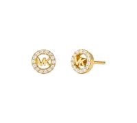 Michael Kors - Pendientes de botón con logo MK de plata de ley en tono dorado Premium Kors para mujer, MKC1727CZ710