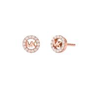 Michael Kors - Pendientes de botón con logo MK de plata de ley en tono oro rosa Premium Kors para mujer, MKC1727CZ791