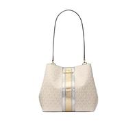 Michael Kors Pratt - Bolso de hombro mediano con logotipo de la firma, Rayas doradas pálidas, Medium