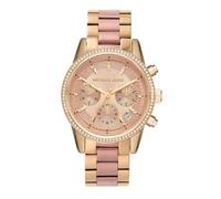 Michael Kors Reloj Bryant para Mujer, 37mm Movimiento cronógrafo de cuarzo con correa de acero inoxidable, 37 mm, Tono dorado y rosa