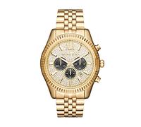 Michael Kors Reloj Lexington para hombre, movimiento cronógrafo de cuarzo de 44 mm con correa de acero inoxidable, Tono dorado con purpurina, 44 mm