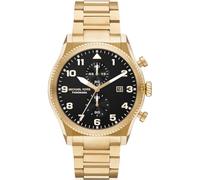 Michael Kors Reloj Panorama para Hombre, Movimiento multifunción de Cuarzo de 44 mm con Correa de Acero Inoxidable, 44 mm, Negro y Tono Dorado