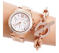 Michael Kors Reloj Pulsera Mujer MK7213 Everest Cronógrafo IP Oro Rosado Nuevo