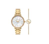 Michael Kors Reloj Pyper para Mujer, Movimiento bimanual de Cuarzo con Correa de Acero, PVC o Piel, 32 mm, Conjunto Tono Oro y Perla