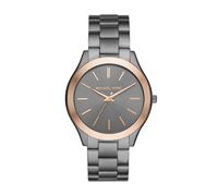 Michael Kors Reloj Runway para Hombre, Movimiento de cuarzo a tres agujas con fecha y correa de acero inoxidable o PVC, 44 mm, Gris y tono oro rosa