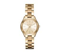 Michael Kors Reloj Slim Runway para mujer, 33mm Movimiento de cuarzo a tres agujas con correa de acero inoxidable, Tono dorado y crema, 33 mm