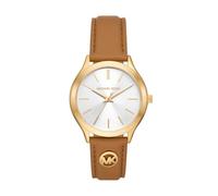 Michael Kors Reloj Slim Runway para Mujer, 38 mm, Movimiento trifuncional de Cuarzo con Correa de Piel, Marrón y Dorado