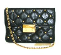 Michael Kors Sloan Quilt Studded Negro Cuero Dorado Clutch Hombro Clutch Bolsa