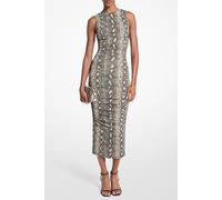 Michael Kors Snake Print Stretch Jersey Ruched Midi Dress Soft Ecru Talla: L | Vestidos Midi Outlet | Mujer | Marrón