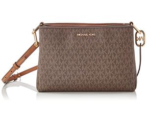 Michael Kors Trisha - Bandolera mediana de piel con triple compartimento, Marrón, Medium
