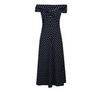 Michael Kors- Vestido midi de punto mate elástico con estampado de lunares- Dresses- Mujer- Azul- L- Vestido midi de punto mate elástico con estampado de lunares
