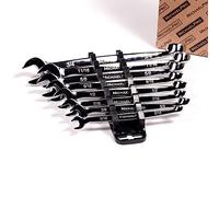 MichaelPro MP001014 - Juego de llaves combinadas SAE de 8 piezas, juego de llaves de diseño de agarre en espiral patentado, juego de llaves de desplazamiento de 15 grados en extremo abierto, juego de
