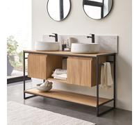 Michal - Mueble para lavabo de teca maciza y metal de 140 cm H 80 x B 140 x T 50 cm