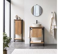 Michal - Mueble para lavabo de teca maciza y metal de 60 cm H 80 x B 60 x T 50 cm
