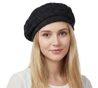 Michear Boina de encaje para mujer, ala estructurada vintage, forro de algodón transpirable, elegante accesorio para el cabello para mujer, Negro, Talla única