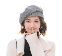 Michear Boina para mujer, a cuadros, vintage, octogonal, casual, de algodón, para pintora y niña, Negro, 7/7 1/4