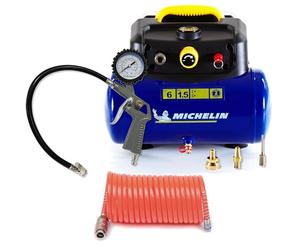 MICHELIN - Compresor de aire portátil MBL6 - Sin aceite - Tanque de 6 litros + Kit (pistola de inflado, manguera espiral y 3 boquillas incluidas)