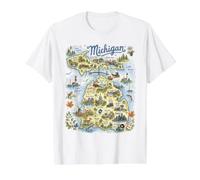 Michigan, MI, Estados Unidos, mapas, Iconos, península Superior Camiseta gráfica económica, Hombre, Blanco, XL