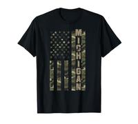 Michigan United States Distressed Camo w US Flag Camiseta