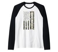 Michigan United States Distressed Camo w US Flag Camiseta Manga Raglan