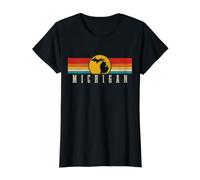 Michigan Vintage Mapa Raíces Pride Retro Camiseta gráfica económica, Mujer, Negro, M