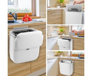 MICHIHOMIE 10L Cubo Basura Colgante con Tapa, Plegable Pequeño Cubo de Basura Cocina con 2 formas de colgar, Papelera para Puerta de Armario de Cocina, Baño, Oficina