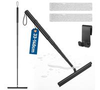 MICHIHOMIE Limpiador de Cristales Extensible 33-140 cm con Paño de Microfibra, Rasqueta para Mampara de Ducha y Ventanas, Herramienta de Limpieza con Gancho para Baño y Espejos, Negro