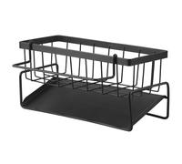 MICHIHOMIE Organizador Fregadero - Organizador Estropajo Fregadero con Bandeja de Drenaje Automático - Soporte Esponja Fregadero con Toallero Extraíble - Negro