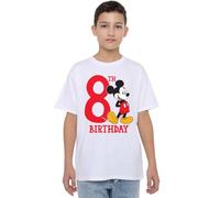 Mickey Mouse 8th Birthday Unisex Kids T Shirt Camiseta, Blanco, 7-8 años para Niños