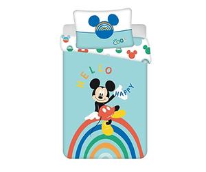 Mickey Mouse JFabrics Disney Juego de Ropa de Cama con Funda nórdica y Funda de Almohada para bebé | 100% Algodón | Azul 100 x 135 cm + Funda de Almohada 60 x 40 cm