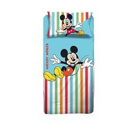 Mickey Mouse - Juego de sábanas para Cama Individual de Disney, sábana encimera, sábana Bajera, Funda de Almohada, Azul, Disney, 100% algodón, Producto Oficial