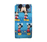 Mickey Mouse - Juego de sábanas para Cama Individual, Juego de sábanas Individual Disney, sábana encimera, sábana Bajera Ajustable, Funda de Almohada, Azul, Disney, 100% algodón, Producto Oficial