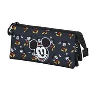 Mickey Mouse Looks-Estuche Portatodo Triple, Negro, 23 x 11 cm