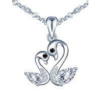MicLee Collar Mujer Niña en Plata 925, Creativo Collar Pequeño Cisne, Adornado con Zirconia Cúbica Brillante, Regalo de Cumpleaños, San Valentín y Navidad