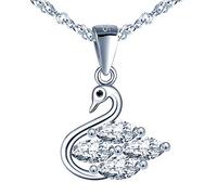 MicLee Collar Mujer Niña en Plata 925, Elegante Collar Colgante Pequeño Cisne, Adornado con Zirconia Cúbica Brillante, Regalo de Cumpleaños, San Valentín y Navidad
