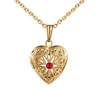 MicLee- Collares Foto Guardapelo para Mujer, Collar con Cadena Colgante Corazon con Brillante Circonita Rojo (Color de Oro)
