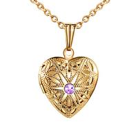 MicLee Collares Foto Mujer, Collar con Cadena Colgante Corazon con Brillante Circonita Púrpura (Color de Oro)