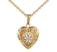 MicLee- Collares Foto Mujer, Collar con Cadena Colgante Corazon Hueco con Brillante Circonita,Color de Oro