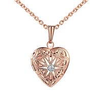 MicLee-Collares Foto para Mujer Chica Colgante Corazon Hueco con Brillante Circonita con Cadena de Acero Inoxidable Idea Regalo Viene con Caja de Regalo y Tarjeta de Felicitacion