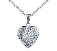 MicLee-Collares Foto para Mujer Chica Colgante Corazon Hueco con Brillante Circonita con Cadena de Acero Inoxidable Idea Regalo Viene con Caja de Regalo y Tarjeta de Felicitacion