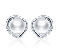MicLee- Pendientes de Perlas Agua Dulce para Mujer Pendiente de Botón de Plata de Ley 925 Pendiente de Corazón Joyería Regalo del día de Madre con Caja de Regalo