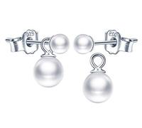 MicLee Pendientes de perlas de plata 925 para mujer y niña pendientes 4mm 6mm perlas blancas ear jacket creativos, varias formas de llevarlos