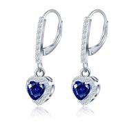 MicLee Pendientes de Plata 925 para mujer, Aros colgantes de piedras preciosas azuls con cierre francés, Aretes de circonita corazón, Joyería para aniversario boda