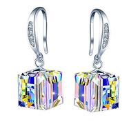 MicLee Pendientes Simples para Mujer Plata de Ley 925 Cristal Austriaco Cubo y Brillante Circonita con Tarjeta 3D y Caja de Regalo, el Mejor Regalo para Mujeres Chicas